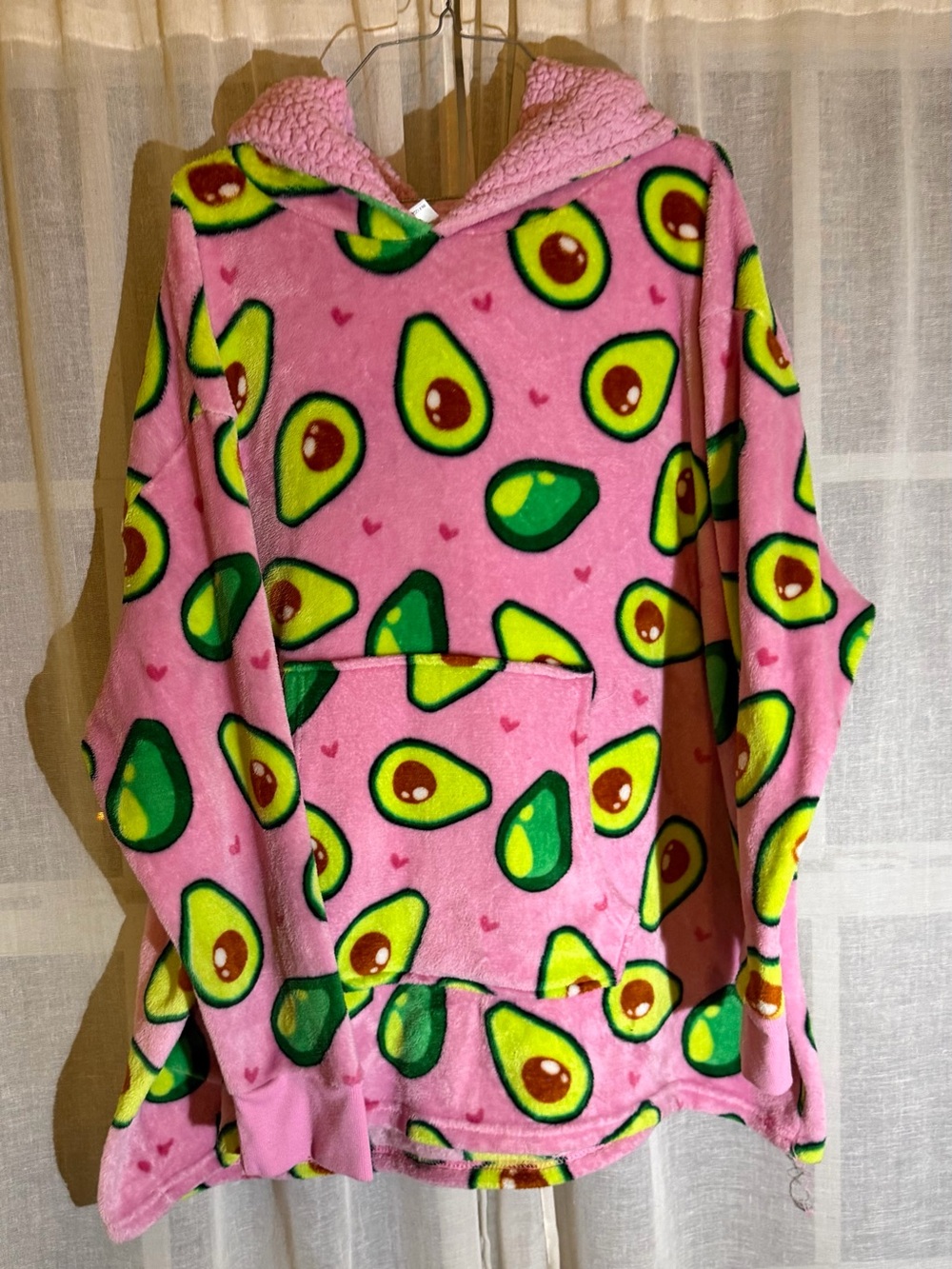 Pink Avocado-Print Sherpa-Lined Teddy Hoodie